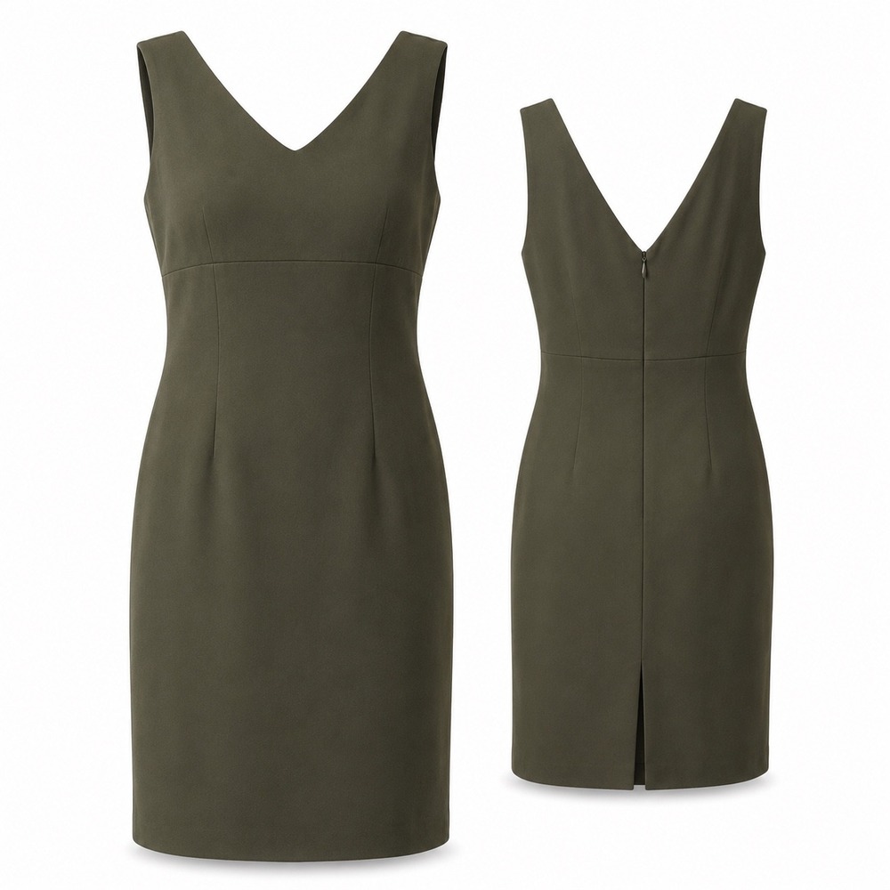 Sport Collection Olive Green V-Neck Sleeveless Sheath Dress 12 Made in Canada